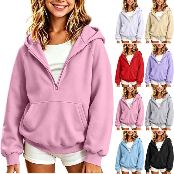 Girls Hoodies Half Zip Long Sleeve Sweatshirt with Pocket Comfortable Loose Fit Fall Winter Pullover Topss Sizes 2-14Y