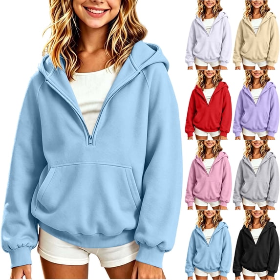 Girls Hoodies Half Zip Long Sleeve Sweatshirt with Pocket Comfortable Loose Fit Fall Winter Pullover Topss Sizes 2-14Y