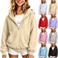 thumbnail image 1 of Girls Hoodies Half Zip Long Sleeve Sweatshirt with Pocket Comfortable Loose Fit Fall Winter Pullover Topss Sizes 2-14Y, 1 of 6