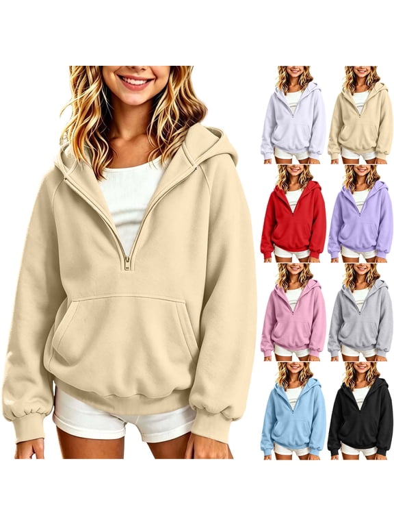 Girls Hoodies Half Zip Long Sleeve Sweatshirt with Pocket Comfortable Loose Fit Fall Winter Pullover Topss Sizes 2-14Y