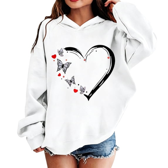 Girls Hoodies Heart Print Lightweight Fall Loose Pullover Hoodie Top Stylish Hoodies for Girls Size 7-8Y