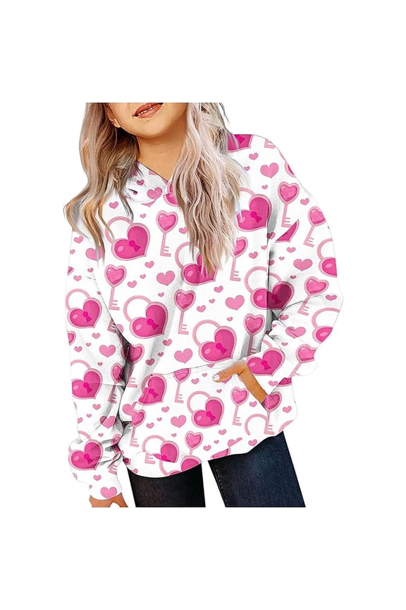 Girls Hoodies Hoodies for Teen Girls Like Heart Print Valentines Day Shirts Outfits Tween Girls Cute Tops Girls Fashion Sweatshirts White 12-24 Months