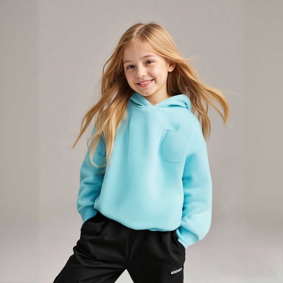 Girls Hoodies Kids Blue Hoodie Long Sleeve Pullover Tops Fall Clothes Girl Clothes 6-7 Years