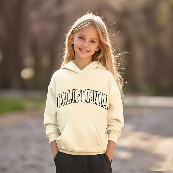 Girls Hoodies Kids City Name Letter Print Beige Hoodie Casual Long Sleeve Classic Hoodie Fall Winter Clothes Girls 2T Clothes
