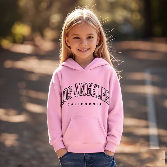 Girls Hoodies Kids City Name Letter Print Pink Hoodie Long Sleeve Pullover Tops Fall Winter Clothes Girls Tops Size 9-10 Years