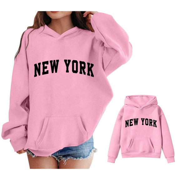 Hoodies Boys City Name Letter Print Pink Hoodie Casual Long Sleeve Hoodie Sweatershirt Pullover Fall Winter Clothes Toddler Girls Clothes 2T
