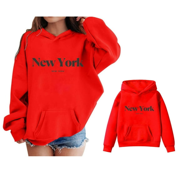 Hoodie Kids City Name Letter Print Red Hoodie Casual Long Sleeve Hoodies Winter Clothes Kids Clothes Girls Size 13-14 Years