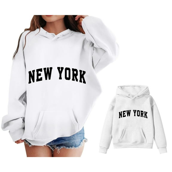 Hoddies Kids City Name Letter Print White Hoodie Long Sleeve Pullover Tops Warm Fall Winter Clothes Girls Size 5-6 Years Clothes