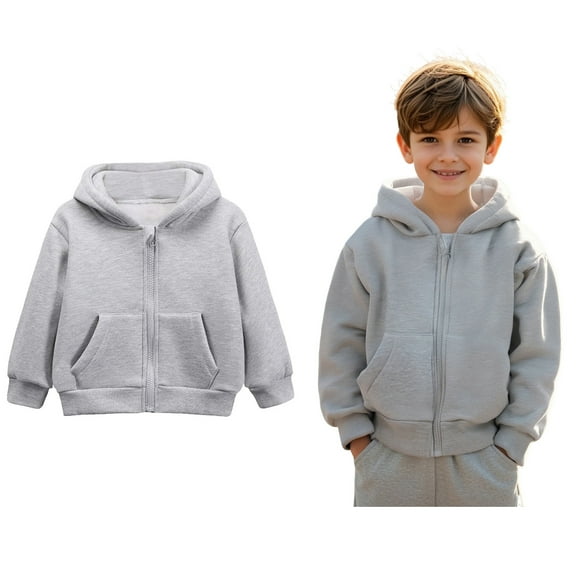 Girls Hoodies Kids Light Gray Full Zipper Hoodies Long Sleeve Pullover Tops Warm Fall Winter Clothes Girls Hoodies Size 2-3 Years Boys Girls Fashion