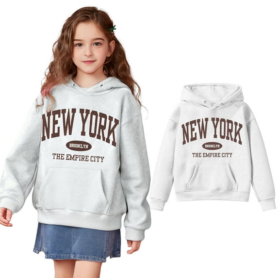 Girls Hoodies Kids New York City Letter Print Hoodies Long Sleeve Hooded Sweatshirt Top Fall Winter Clothes Toddler Boy Clothes 7-8 Years Kids Clothes