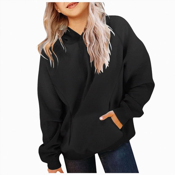 Girls Hoodies Long Sleeve Oversized Hoodie Soft Cotton Hooded Sweatshirts Baggy Preppy Pullover Top,6-12 Months 12-24 Months 2t 3t 4t 5t 6t 7t 8t 9t Children Black C