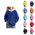 thumbnail image 1 of Girls Hoodies Long Sleeve Spring Fall Color Block Casual Hooded Sweatshirt with Pockets Kids Pullover Tops, 1 of 1