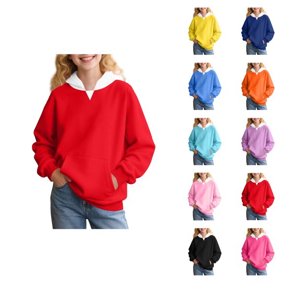 Girls Hoodies Long Sleeve Spring Fall Color Block Casual Hooded Sweatshirt with Pockets Kids Pullover Tops
