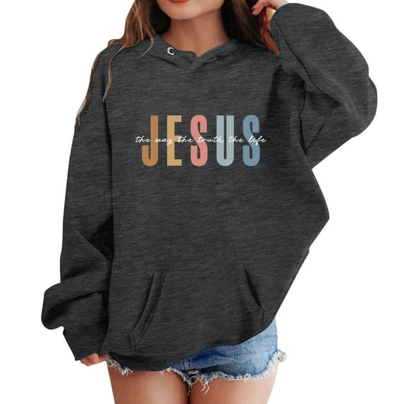 Girls Hoodies Long Sleeve Spring Jesus Letter Graphics Hooded Kids Boys Pullover
