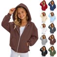 thumbnail image 1 of Girls Hoodies Long Sleeve Unisex Zip up Jacket Hoodie Casual Loose Fit Sweatshirts Girls Brown Sweatshirt Size 4-15 Years, 1 of 5