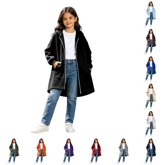 Girls Hoodies Long Sleeve Zip-Up Long Tunic Hoodies with Pockets Girls Sweatshirt