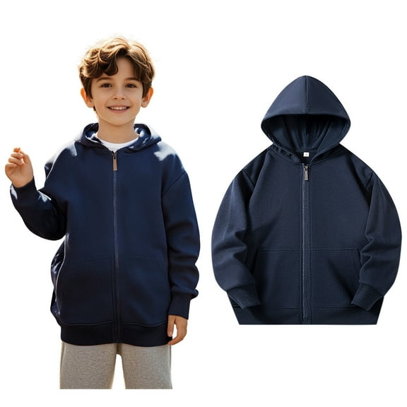 Girls Hoodies Navy Full Zipper Hoodie Long Sleeve Lightweight Pullover Tops Loose Sweatshirt Fall Clothes 3-4 Years Boy Clothes Boys Girls Fashion