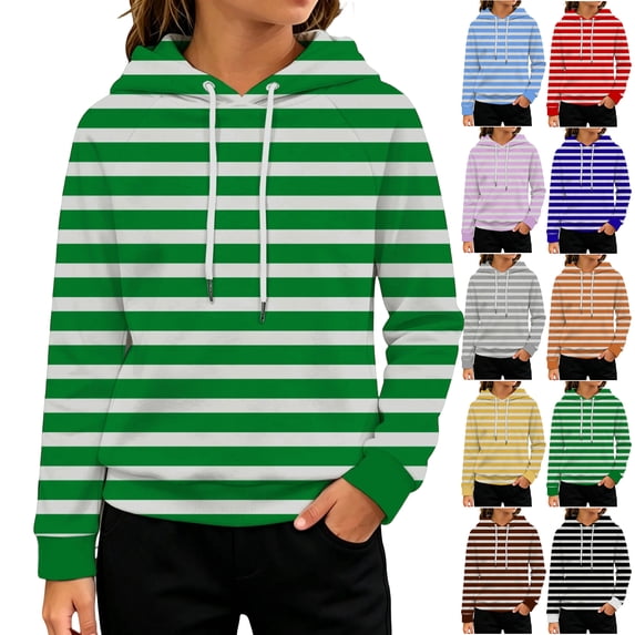 Girls Hoodies Oversized Loose Fit Hooded Sweatshirt Fall Y2k Girls Fashion Kids Cute Pullover Tops Green 13-14 Years