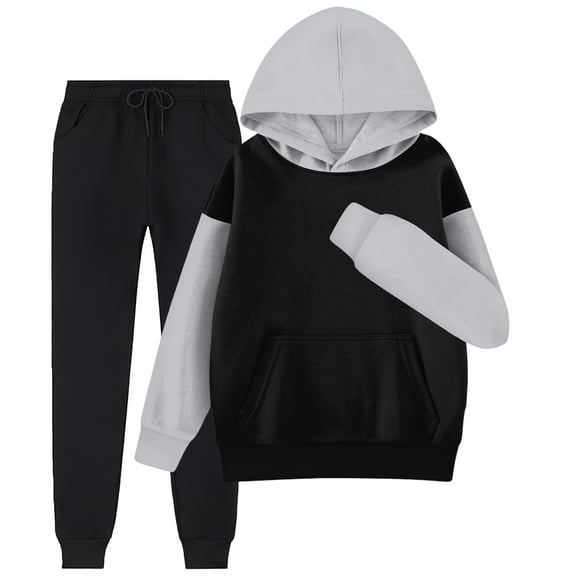 Girls Hoodies Sets -Lined Kids Crewneck Pullovers Color Block Sweatshirts Winter Soft Warm Tops 3-4 Years,Black