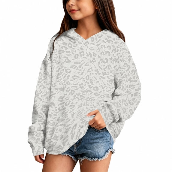 Girls Hoodies Size 10-12 Crewneck Leopard Print Girls Sweatshirt Casual Long Sleeve Pullover Top Winter Cute Fleece Teen Sweatshirts