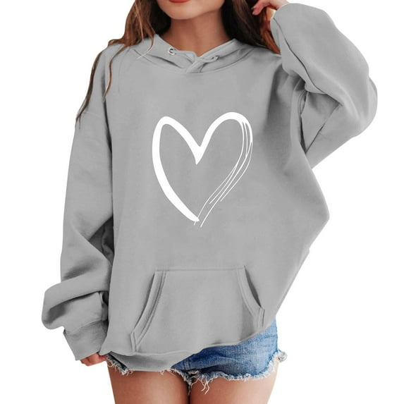 Girls Hoodies Size 10-12 Loose Fit Sports Shirt Soft Casual Graphic Print Outdoor Workout Sweatshirt Children Fall Clothes for Girls Grey