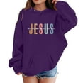 thumbnail image 1 of Girls Hoodies Size 14-16 Crew Neck Cropped Hoodie Soft Casual Graphic Print Outdoor Workout Sweatshirt Children Fall Winter Little Girls Clothes Purple, 1 of 4