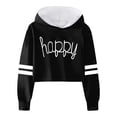thumbnail image 1 of Girls Hoodies Size 14-16 Girls Sweatshirt Girls Kids Casual Loose Active Full Sleeves Hoodies Sweatshirts Hooded Short Pullover Letter Print Striped Crop Tops Girls Tops 3-Black, 10-12 Years, 1 of 3