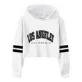 thumbnail image 1 of Girls Hoodies Size 7-8 Girls Sweatshirt Girls Kids Casual Loose Active Full Sleeves Hoodies Sweatshirts Hooded Short Pullover Letter Print Striped Teen Crop Tops Girls Tops White-C, 8-9 Years, 1 of 4