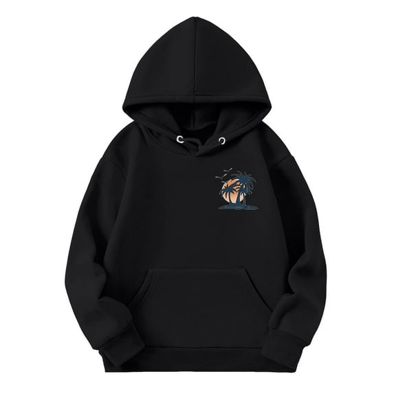 Girls Hoodies Size 7-8 Kids Girls Sports Shirt Boy Girl Coconut Tree Print Casual Solid Color Hoodie Pullover Hooded Sweatshirt with Pocket Suitable for Teen Black-a, 5-6 Years