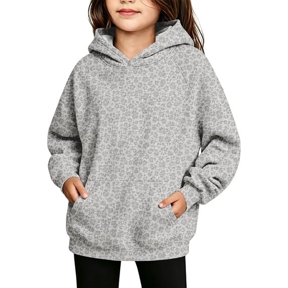 Girls Hoodies Size Loose Fit Casual Hooded Sweatshirt Long Sleeve Fall Fashion Pullover Tops Light Gray