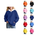 thumbnail image 1 of Girls Hoodies Spring Fall Long Sleeve Color Block Casual Hooded Sweatshirt with Pockets Kids Pullover Tops, 1 of 1