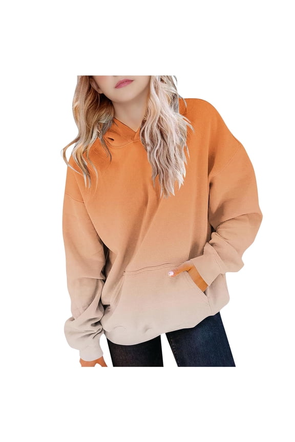 Girls Hoodies & Sweatshirts Casual Kid Girls Boys Hooded Sweatshirt Warm Pullover Hoodie Long Sleeve Shirts with Pockets Gradient Tops Tunic Baggy Fleece Jumper Tracksuit