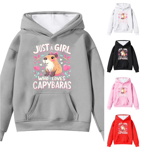 Girls Hoodies & Sweatshirts For Fall And Winter Stylish Capybara Print Long Sleeve Pocket Hoodie For Girls