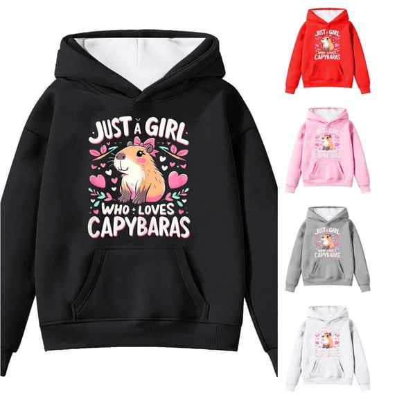 Girls Hoodies & Sweatshirts For Fall And Winter Stylish Capybara Print Long Sleeve Pocket Hoodie For Girls
