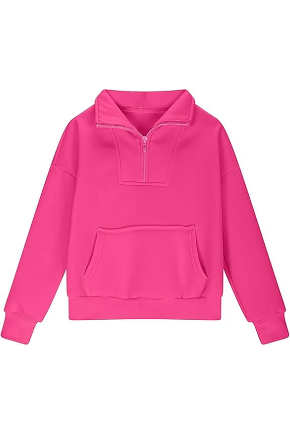 Girls' Hoodies Thumb Hole Graphic Print High Neck Long Sleeve Half Zip Sweatshirt Top Back To School Outdoor Wear Girls Sweatshirts Hot Pink 5 Years-6 Years