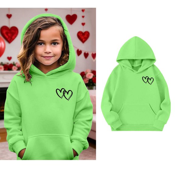 Girls Hoodies Valentine Sweatshirt Long Sleeve Heart Sweatshirts Crewneck Pullover Sweatshirt Kids Clothes Girls Size 9-10 Years