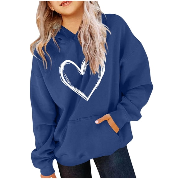Girls Hoodies Valentine's Day Fleece Long Sleeve Casual Pullover Tops Cute Printed Crewneck Sweatshirt with Pockets Size 4-14