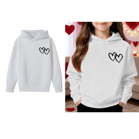 Girls Hoodies Valentines Day Sweatshirt Long Sleeve Casual Heart Sweatshirt Crew Neck Pullover Sweatshirt 8-9 Years Old Boy Clothes