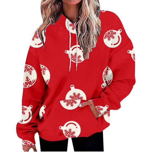 Girls Hoodies Xmas Womens Sweatshirt Vintage Women's Tops, Tees & Blouses Crew Neck Cute Hoodies Red3