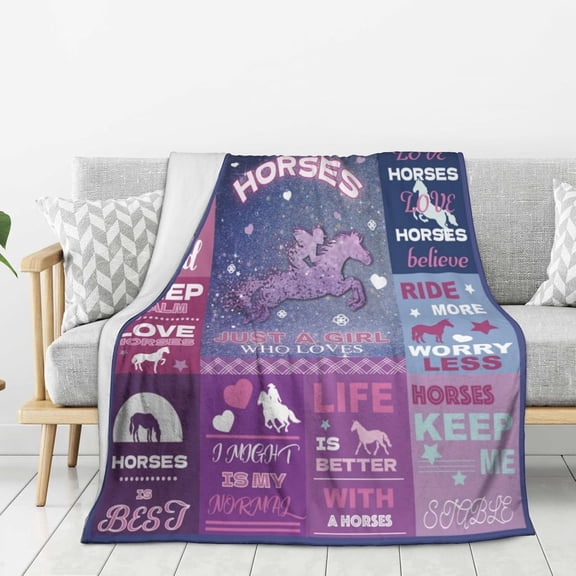 Girls'' Horse Lovers Blanket & Decor - 50"x40" Christmas/Birthday Gift