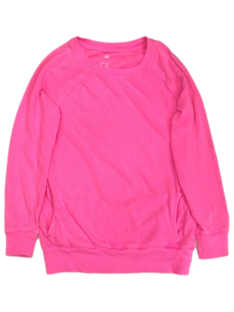 Girls Hot Neon Pink Pull-Over Sweatshirt Top with Pockets