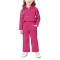 thumbnail image 1 of Girls' Hot Pink 2 Piece Outfit Set 2-7Y, Long Sleeve Collared Top & High Waisted Wide Leg Pants, Nylon Spandex Comfortable Durable Kids Playwear,Size 6 T, 1 of 8