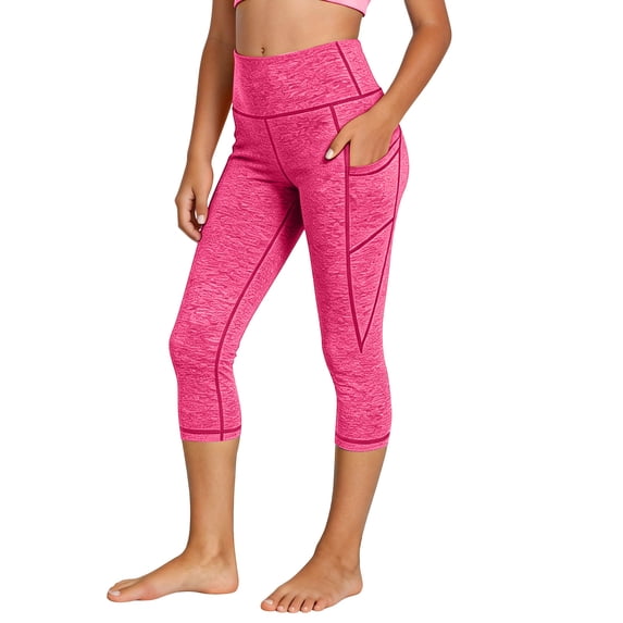 Girls Hot Pink High Waisted Capri Leggings with Pockets Active Fit Polyester Blend Sizes 120-160,Size 12 T