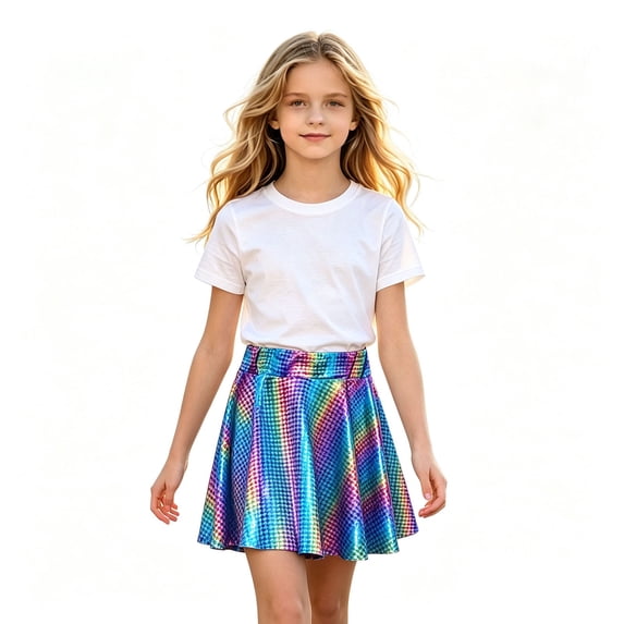 Girls Houndstooth Sequin Skirt, Sparkly A-Line Dance Mini Skirt with Elastic Waist for Party 2-18 Years