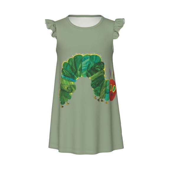 Girls Hungry Caterpilla Graphic Flutter Sleeve Soft Fabric Casual Dress for Home Sleep Dress Party Outdoor