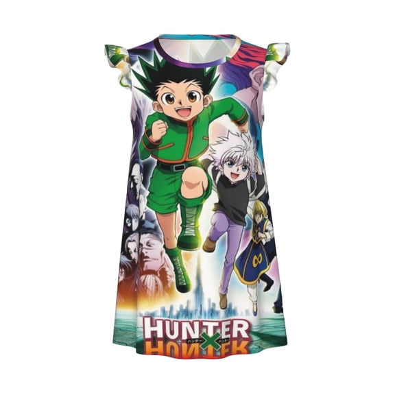 Girls Hunter X Hunte Graphic Flutter Sleeve Soft Fabric Casual Dress for Home Sleep Dress Party Outdoor