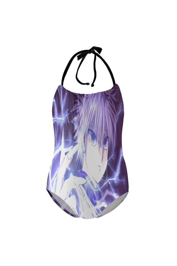 Girls Hunter X Hunte Killua Lightning Bathing Suit One Piece Halter Neck Strap Swimwear
