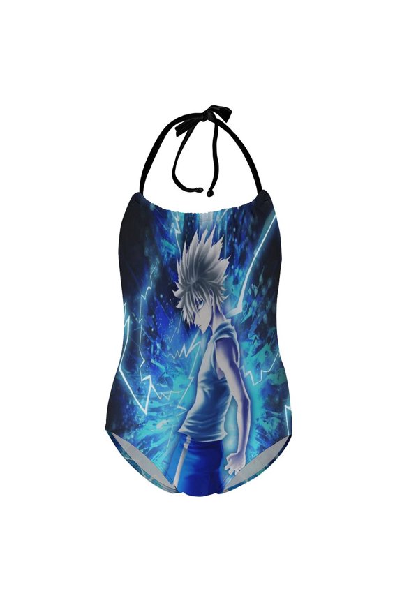 Girls Hunter X Hunte Killua Lightning Bathing Suit One Piece Halter Neck Strap Swimwear