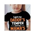 thumbnail image 1 of Girls "I Got My Daddy'S Temper And My MAMA'S Attitude"Print 100% cotton Short Sleeve T-shirt, Comfy Casual Tees For Girls Summer, Suitable For Boys And Girls Back-To-School Gifts, 1 of 7
