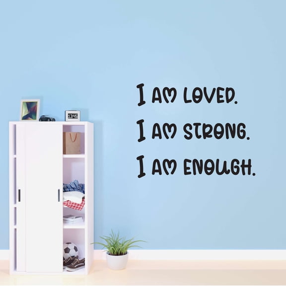 Girls I am Loved I am Strong Enough Cute Quotes & Sayings Wall Decal Decoration Motivational Vinyl Wall Art Decal Sticker Decor Lasts Years and Easily Removable - Size: 20 In(W) x 16 In(H)
